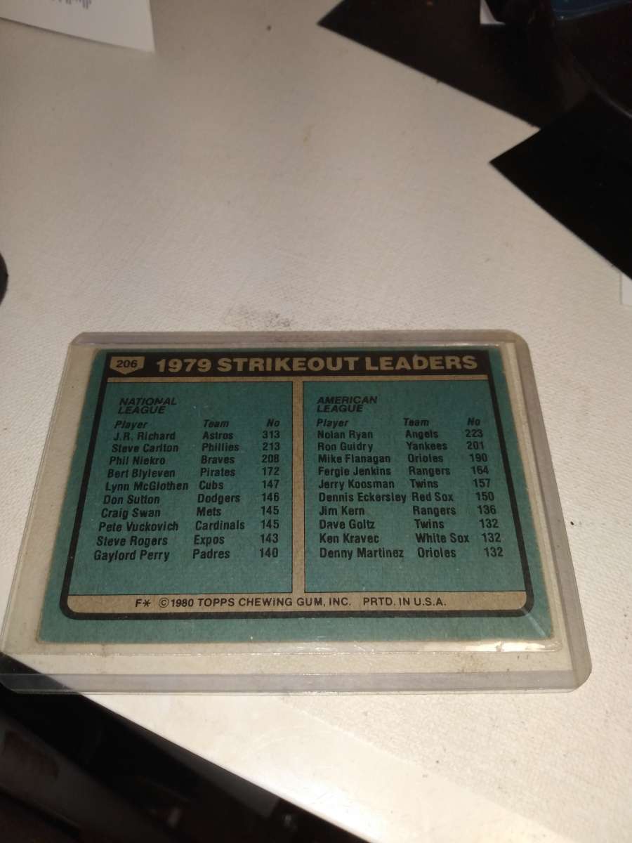 1980 Topps strikeout leaders Nolan Ryan and Jr Richard