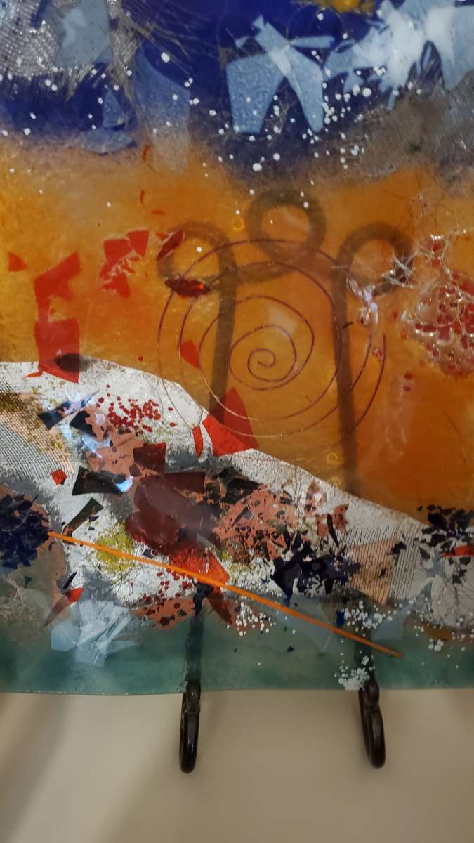 Abstract Glass Art Picture with Stand