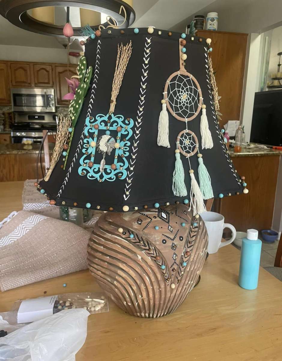 Upcycled Native American hand crafted and hand painted Lamp