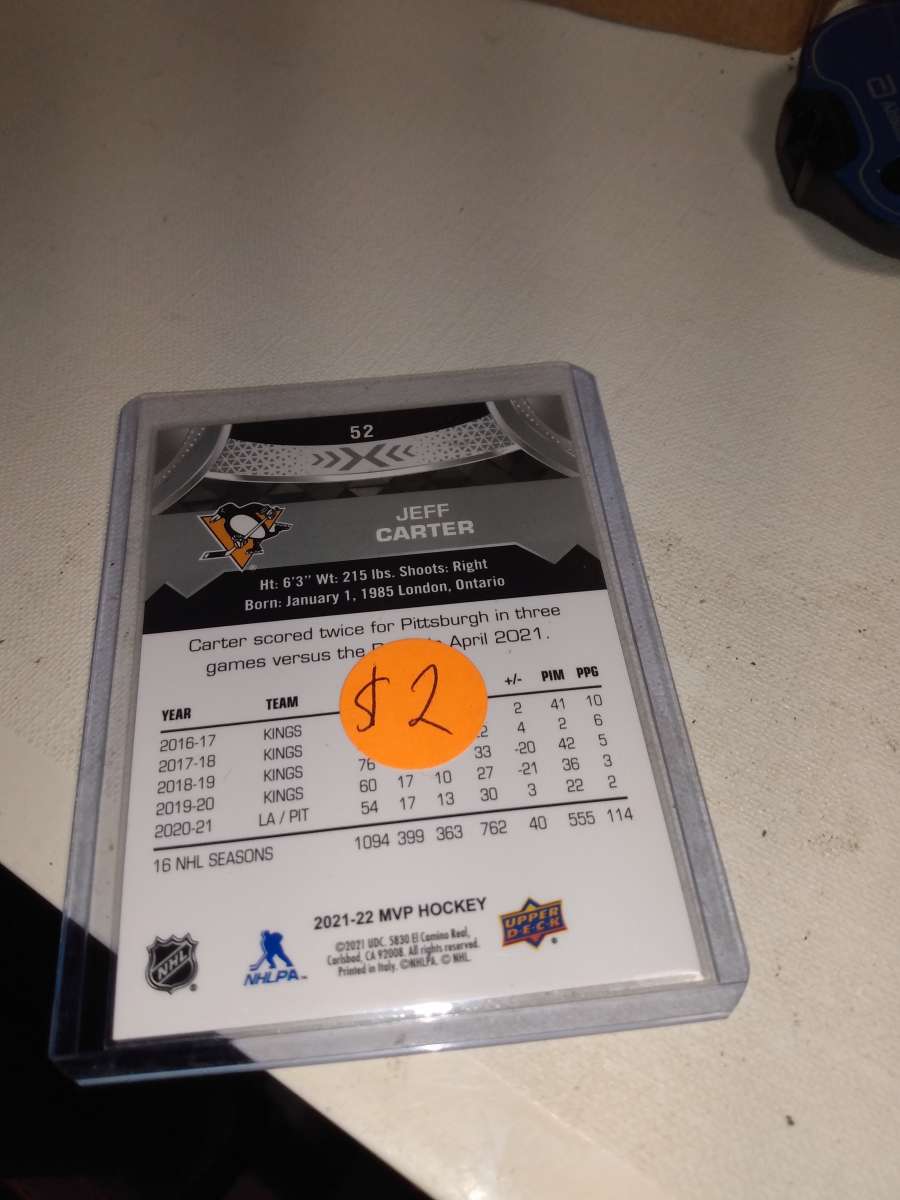 2022 upper Deck MVP autograph Jeff Carter