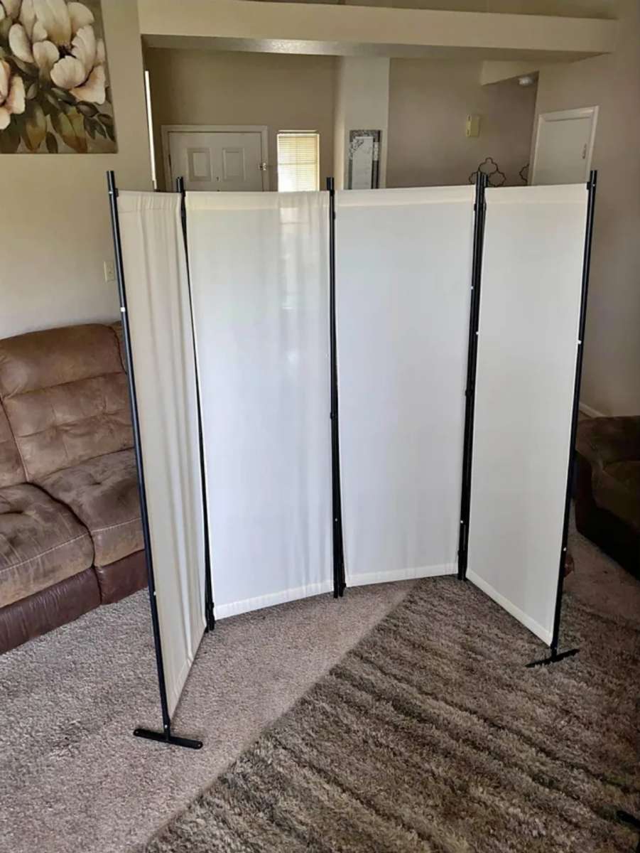 4 panel room divider privacy screen partition off white