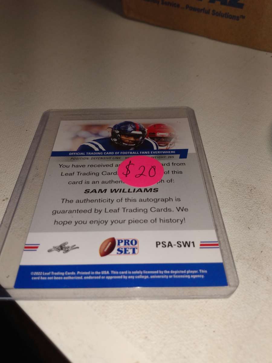 2022 Sam Williams autographed pro set rookie card