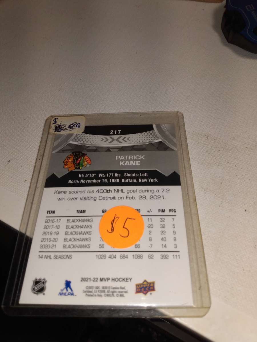 2022 MVP upper Deck autograph Patrick Kane