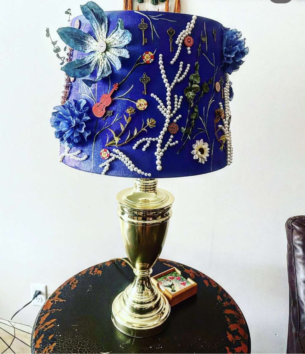 upcycled hand crafted and hand painted Lamp