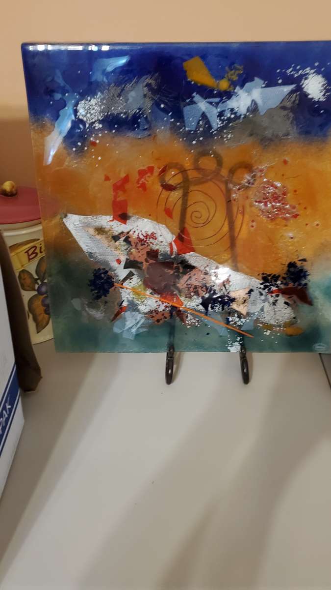 Abstract Glass Art Picture with Stand