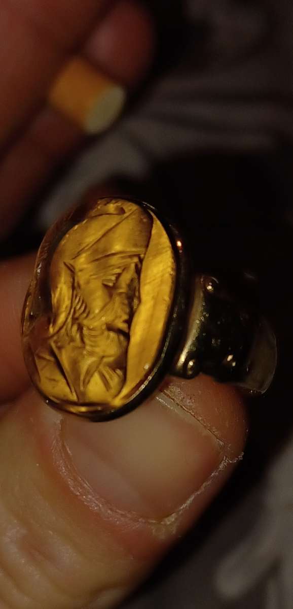 Rare unique Victorian Intaglio tigers eye unisex ring