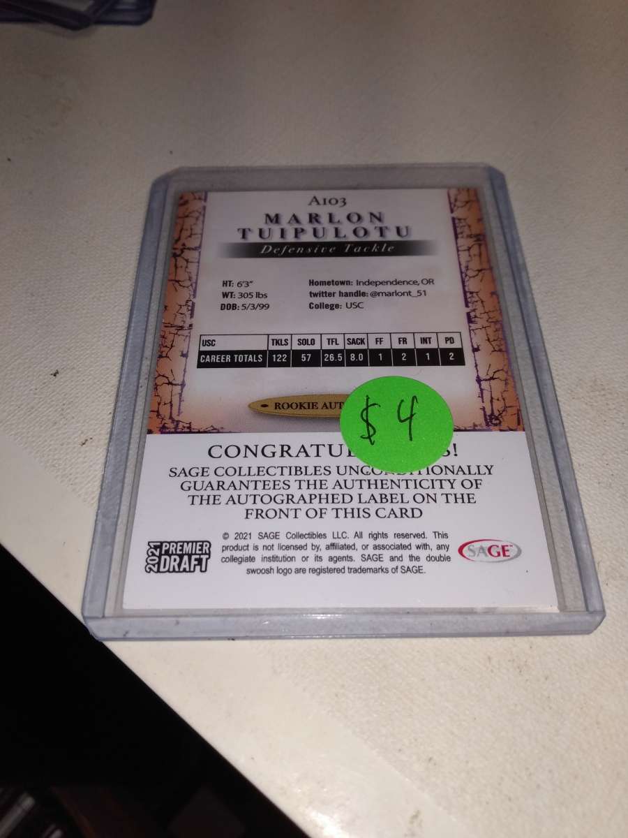 sage 2021 rookie card Marlon tuipulotu