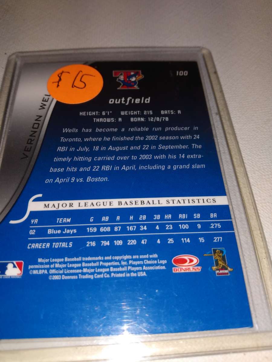 2003 donruss signature series Vernon Wells autograph