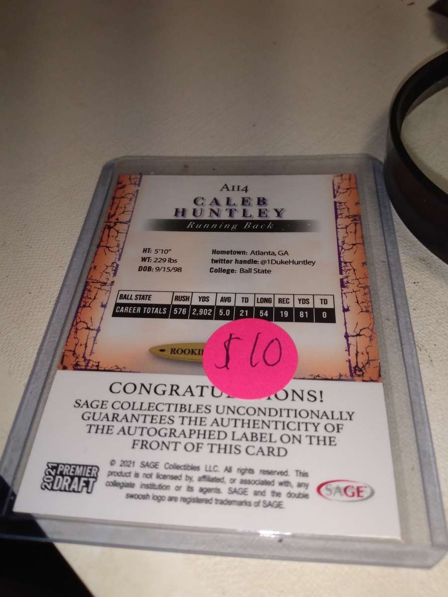 2021 premier draft autographed rookie card Caleb Huntley