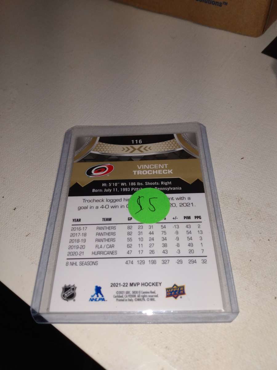 upper Deck MVP 2021 gold autograph Vincent trocheck
