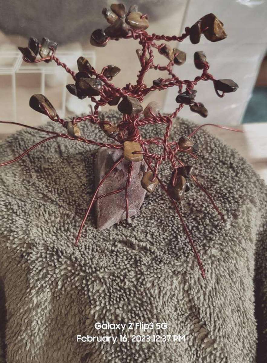 wire trees wrapped around crystal stones