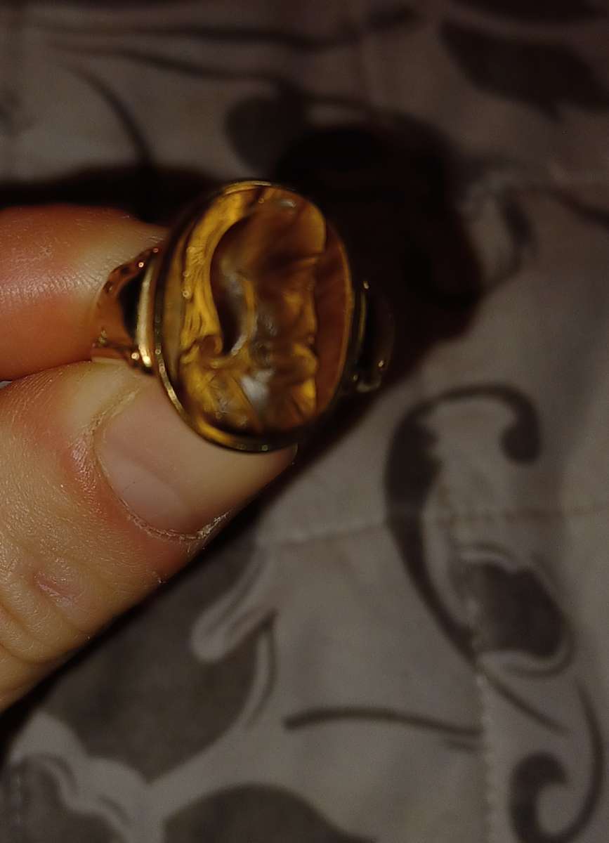 Rare unique Victorian Intaglio tigers eye unisex ring