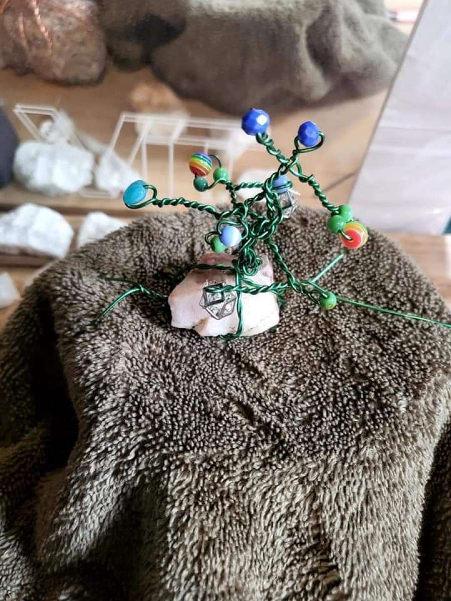 wire trees wrapped around crystal stones