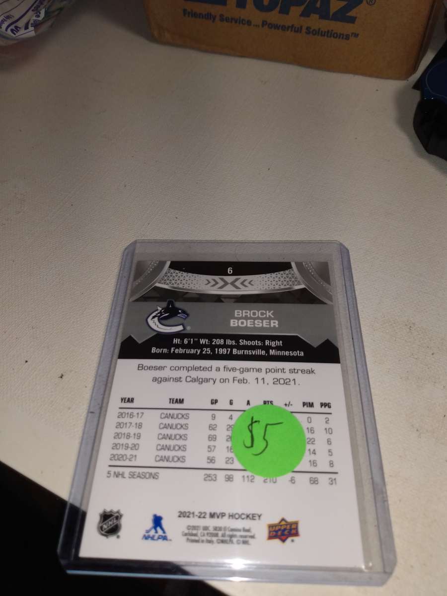 upper Deck MVP 2022 Rock Boeser autograph card