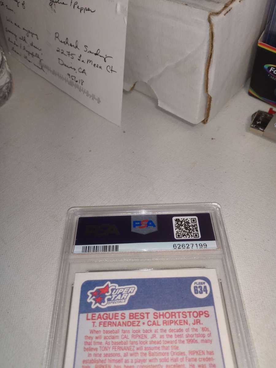 1990 Fleer card number 634 Tony Fernandez Cal ripken Jr PSA