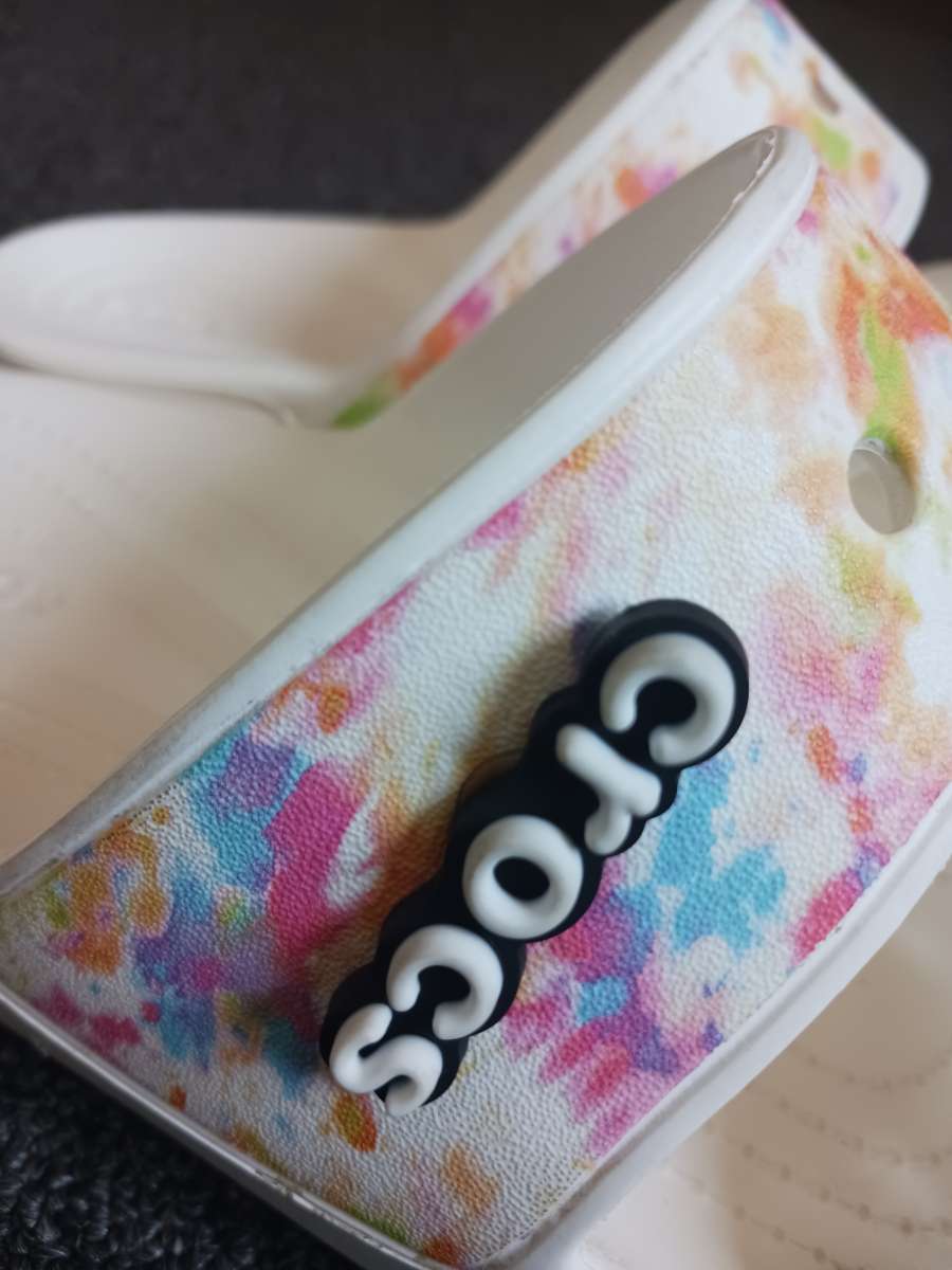 Crocs in White Splatter Paint Design