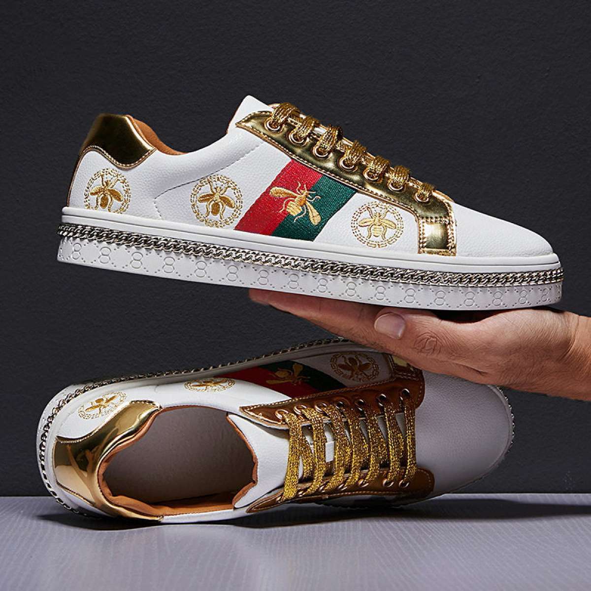 Luxury Golden Outdoor Low Flats Women Casual leather shoes C