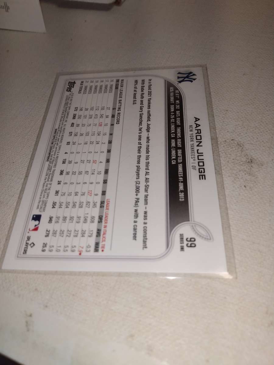 2022 Topps or number 99 Aaron judge