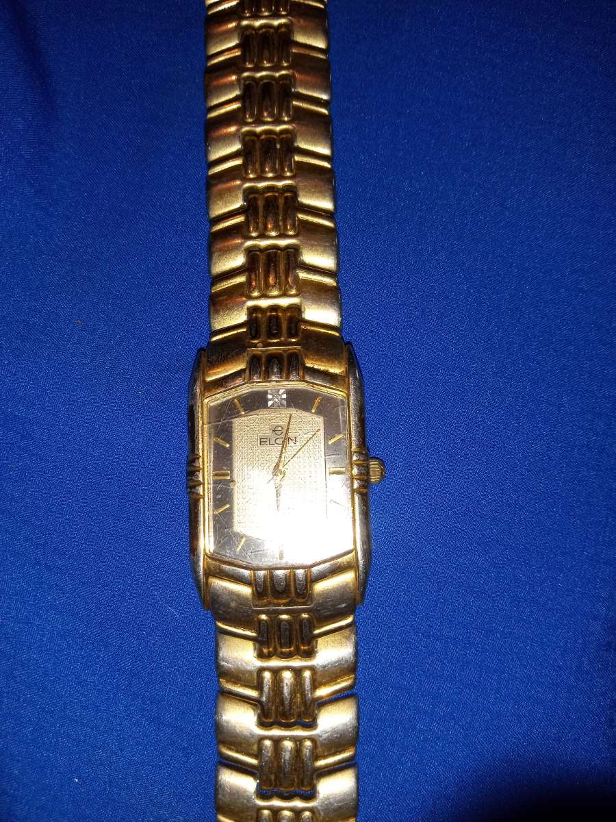 Mens Elgin diamond quartz Watch goldtone
