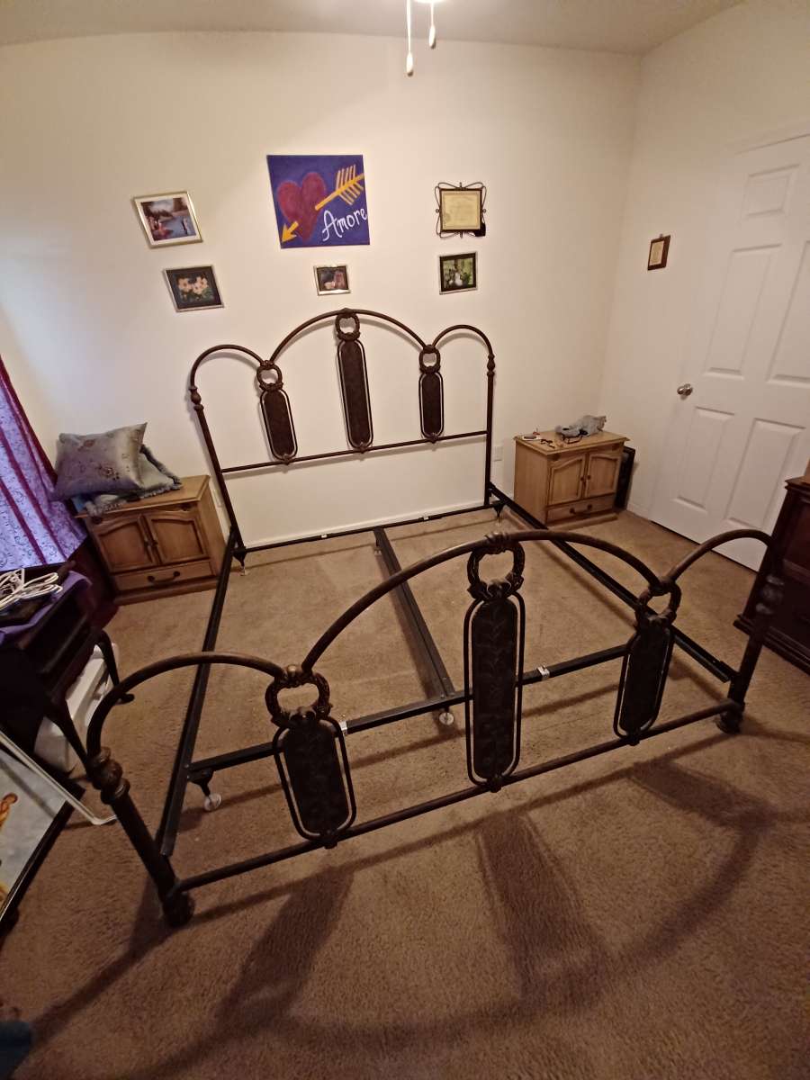 Cast iron king size bed frame Matress and Box Spring Used