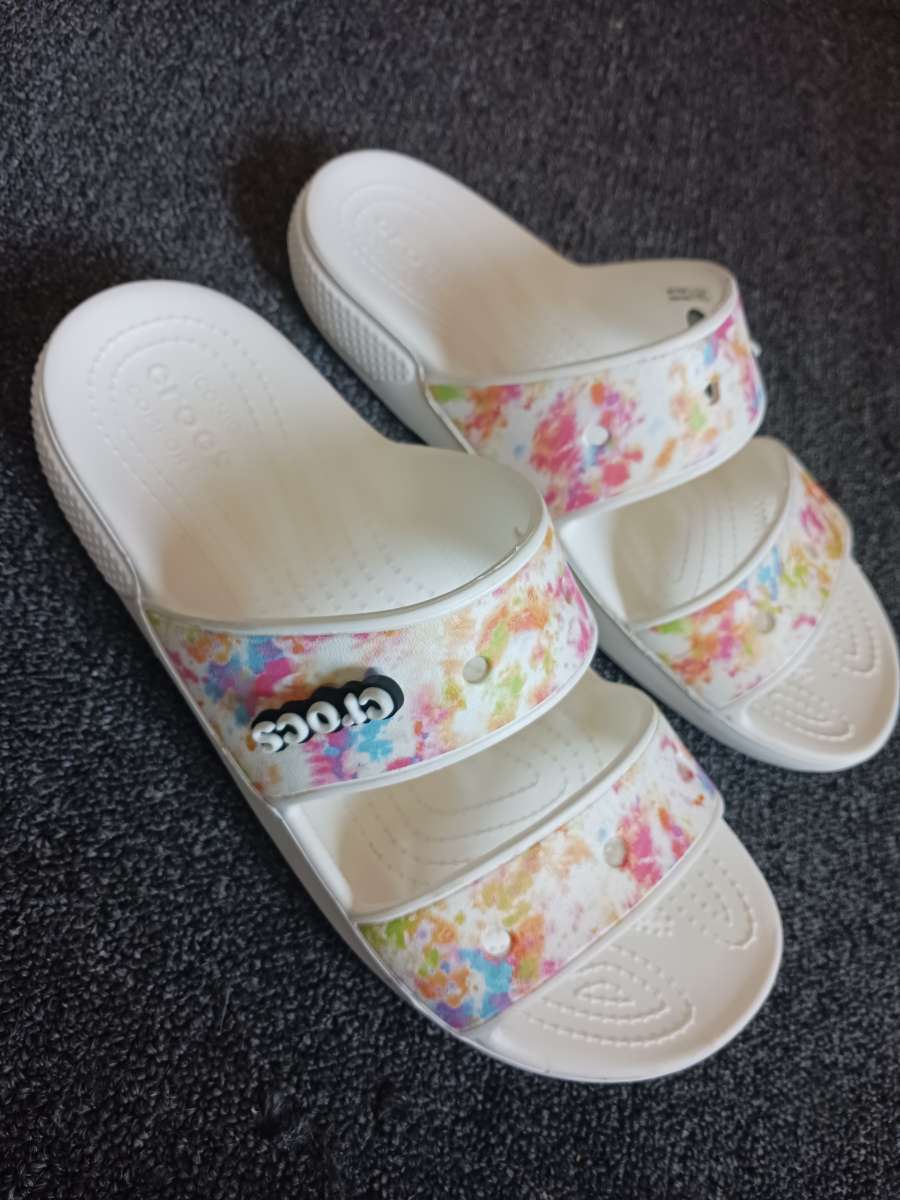 Crocs in White Splatter Paint Design