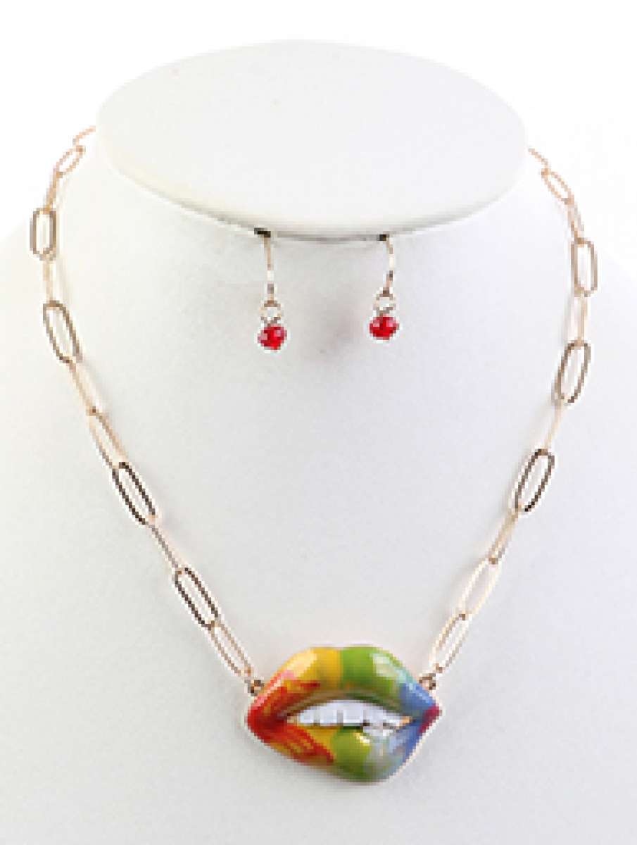 BITE LIP EPOXYNECKLACE AND EARRING SET