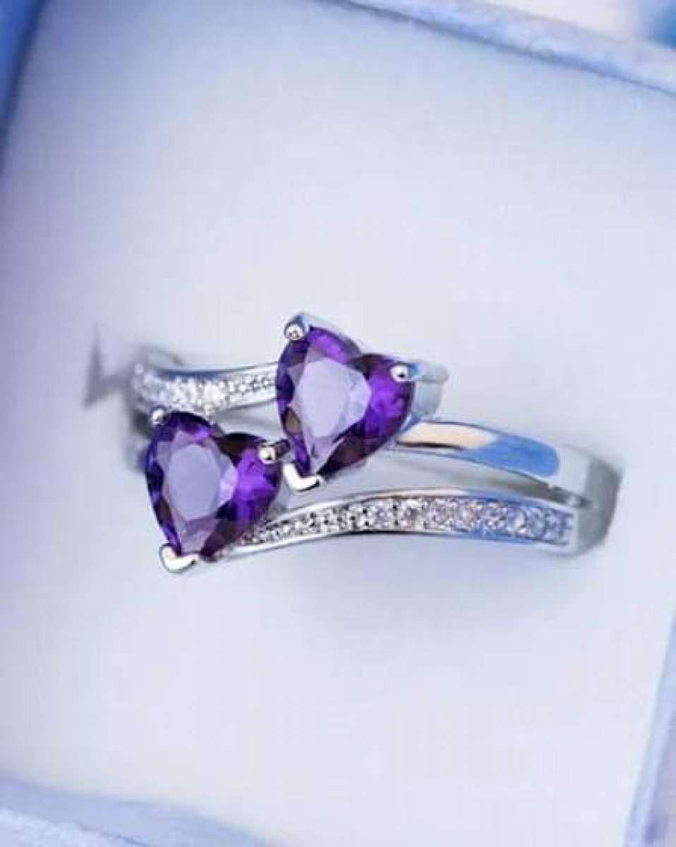 Glamorous Royal Purple Cubic Zirconia Heart Decor Ring Size