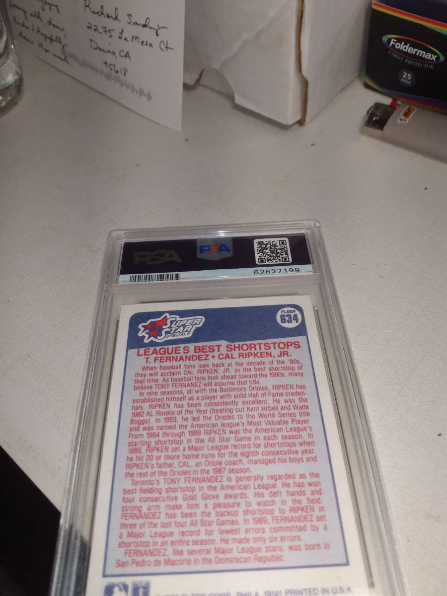 1990 Fleer card number 634 Tony Fernandez Cal ripken Jr PSA