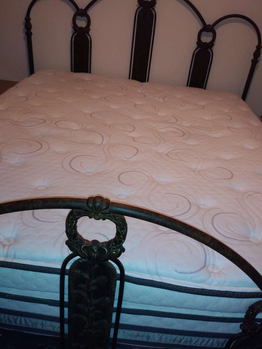 Cast iron king size bed frame Matress and Box Spring Used