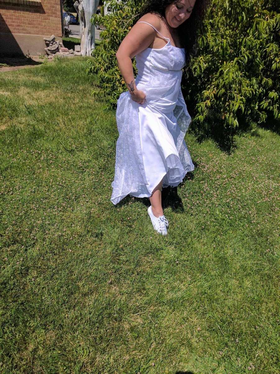 white wedding dress with Silver accents