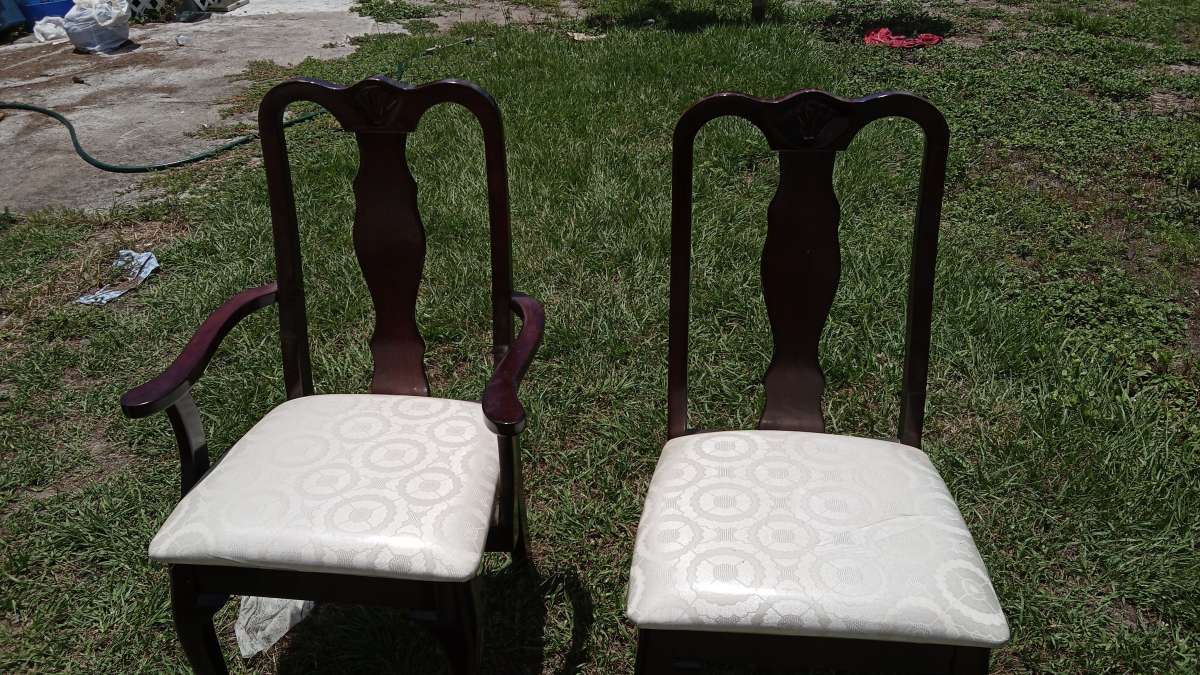 Cherry wood finish dining table and chairs