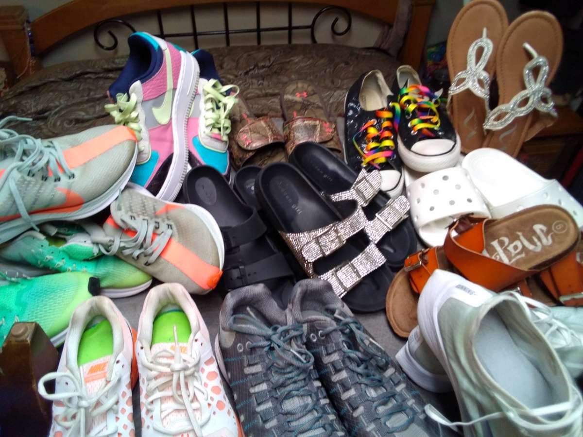 several different size shoes