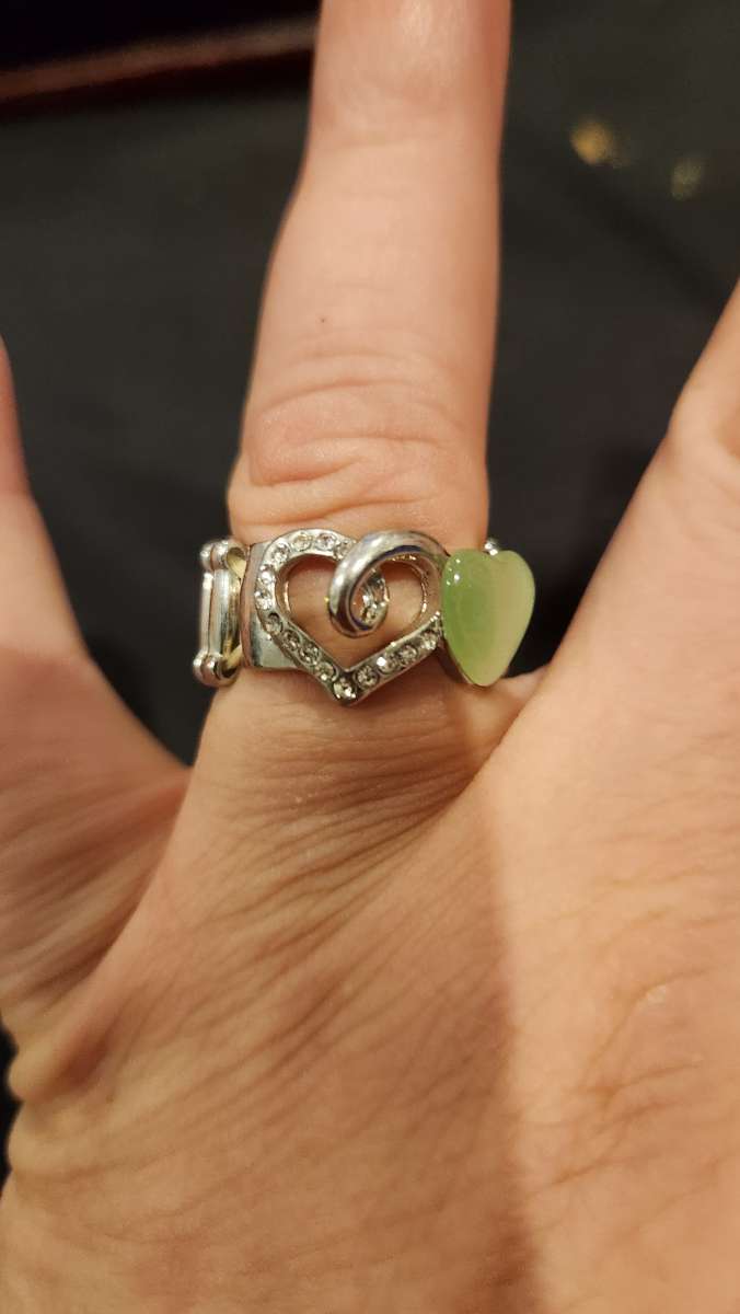 adjustible Jade and faux diamonds ring