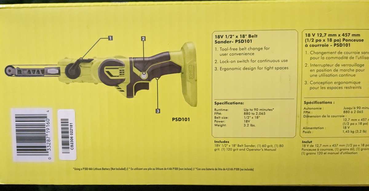 BRAND NEW Ryobi Two 4ah Batteries W Charger and Belt Sander