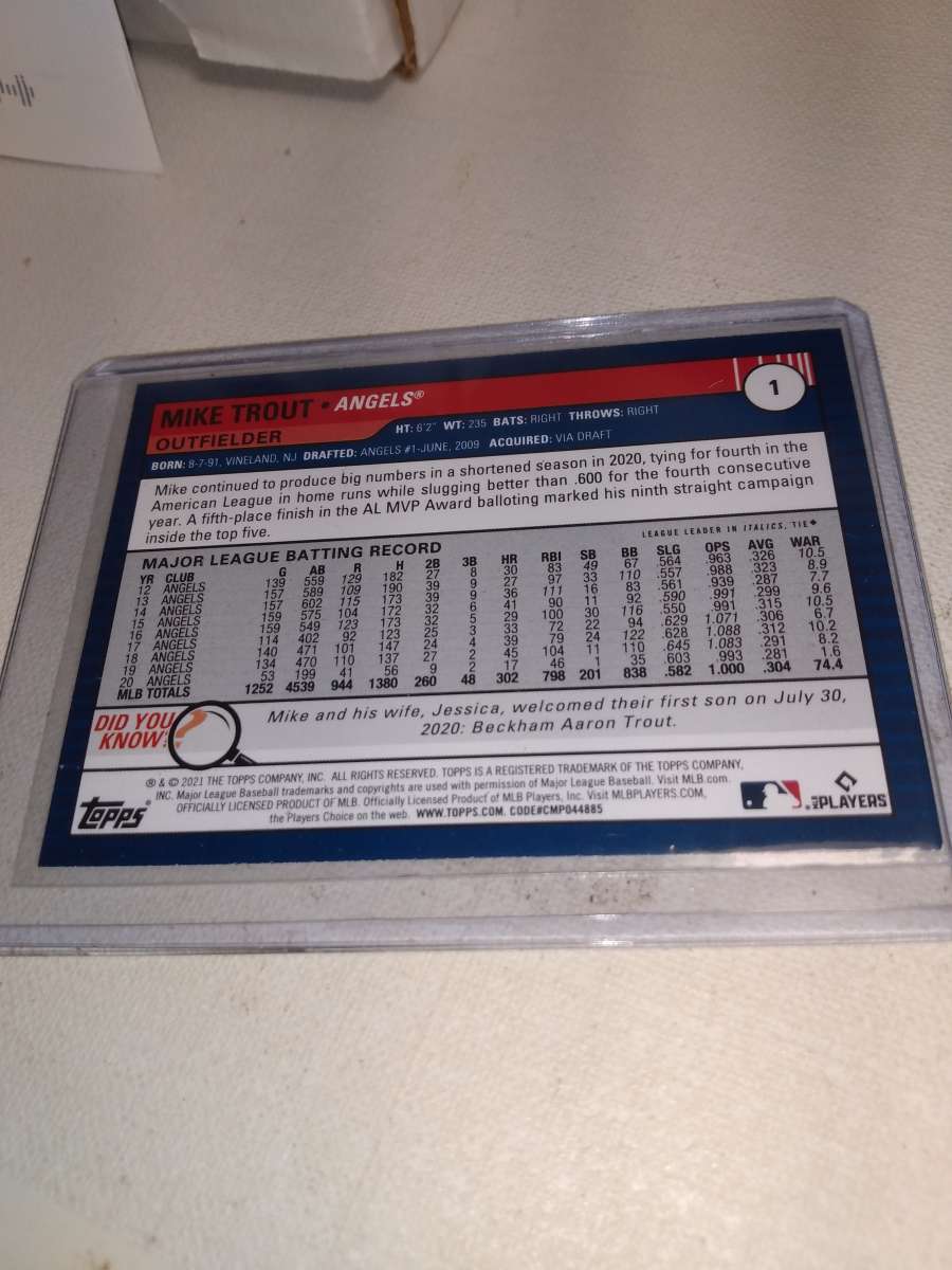 2021 Big League tops rare card Michael trout