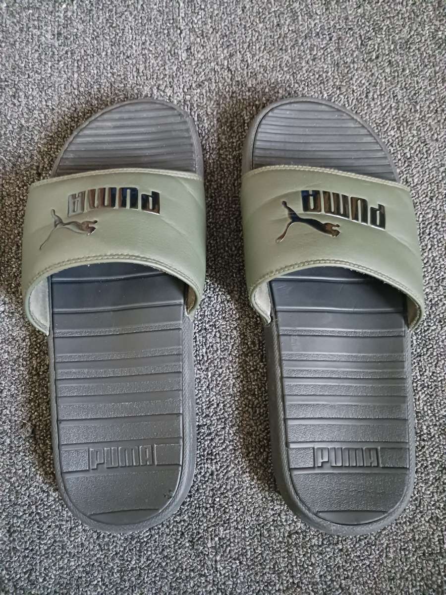 Forest Green and Black Puma Slides