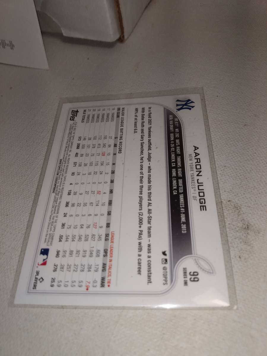 2022 Topps card number 99 Aaron judge