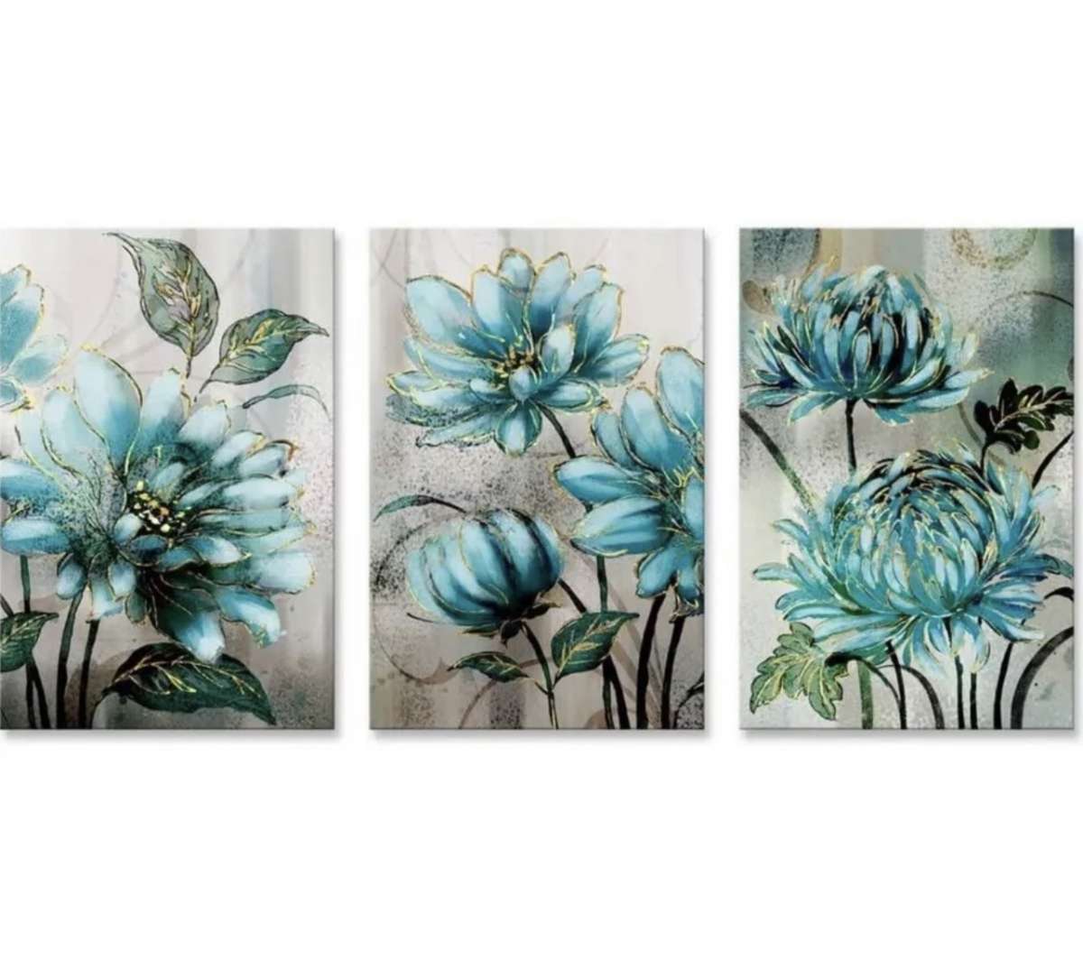 Blue Floral Canvas Set