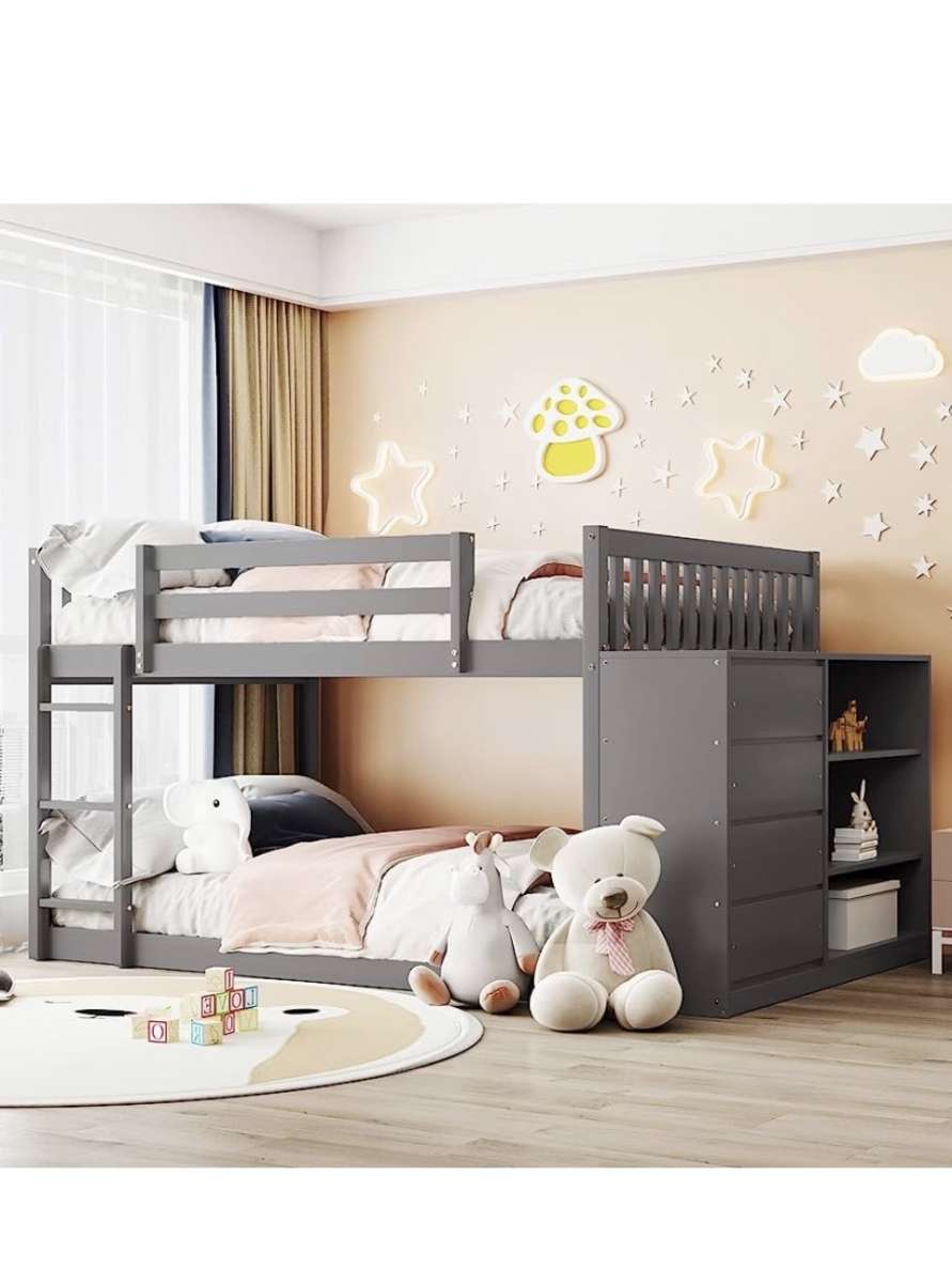 full over full bunk bed with storage dresser