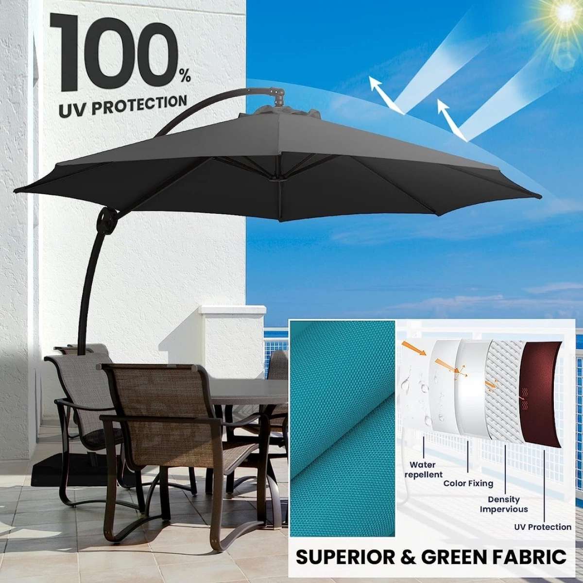 10FT Curvy Cantilever Patio Umbrella Large Outdoor Umbrellas