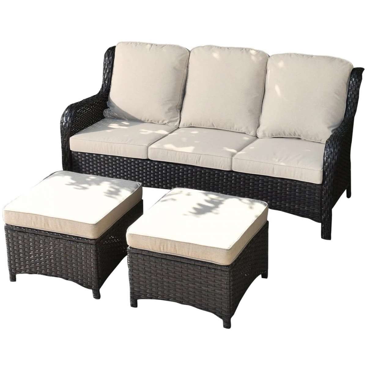 Outdoor Couch 3Piece with Ottoman Kenard Curved Handres