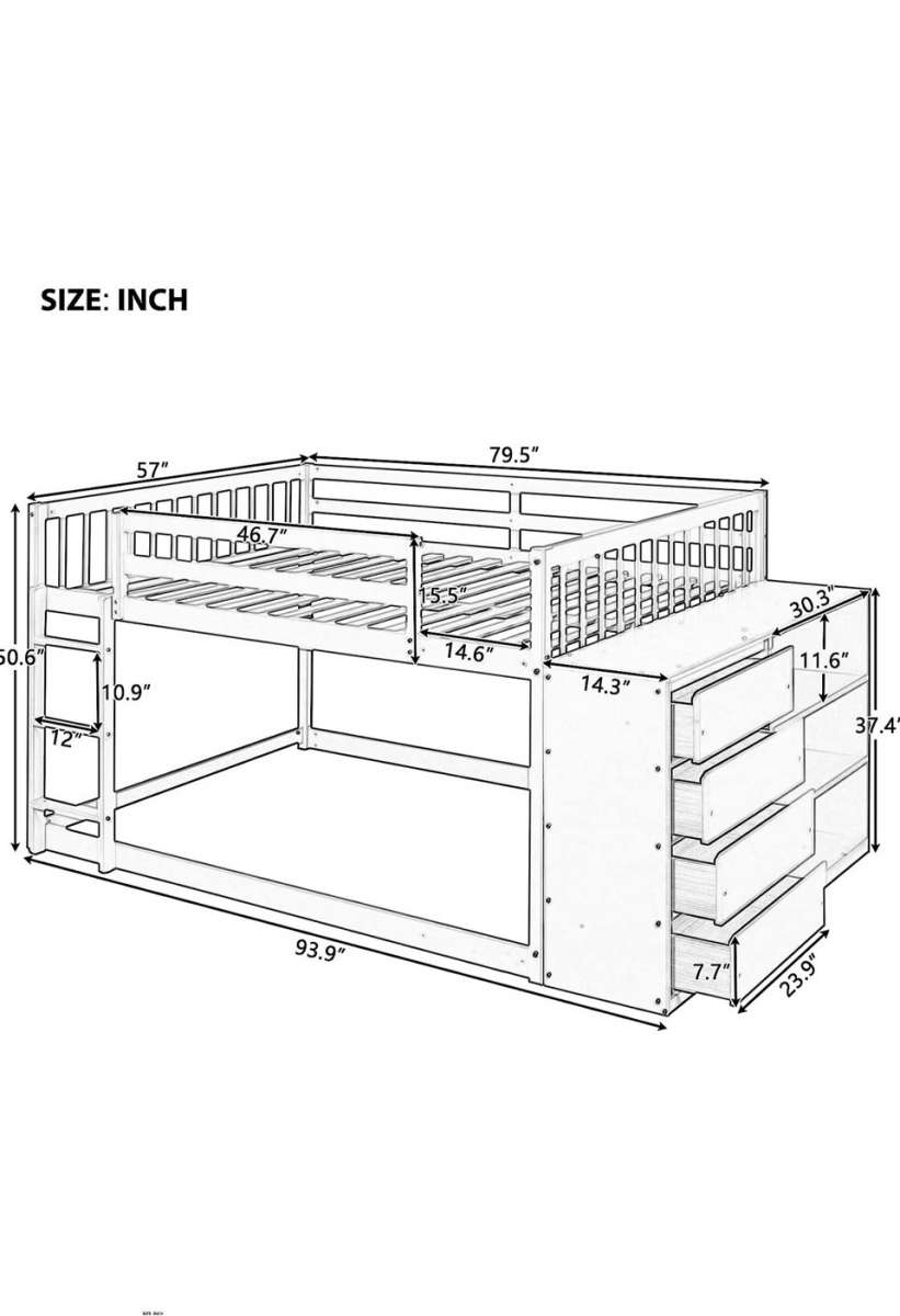 full over full bunk bed with storage dresser
