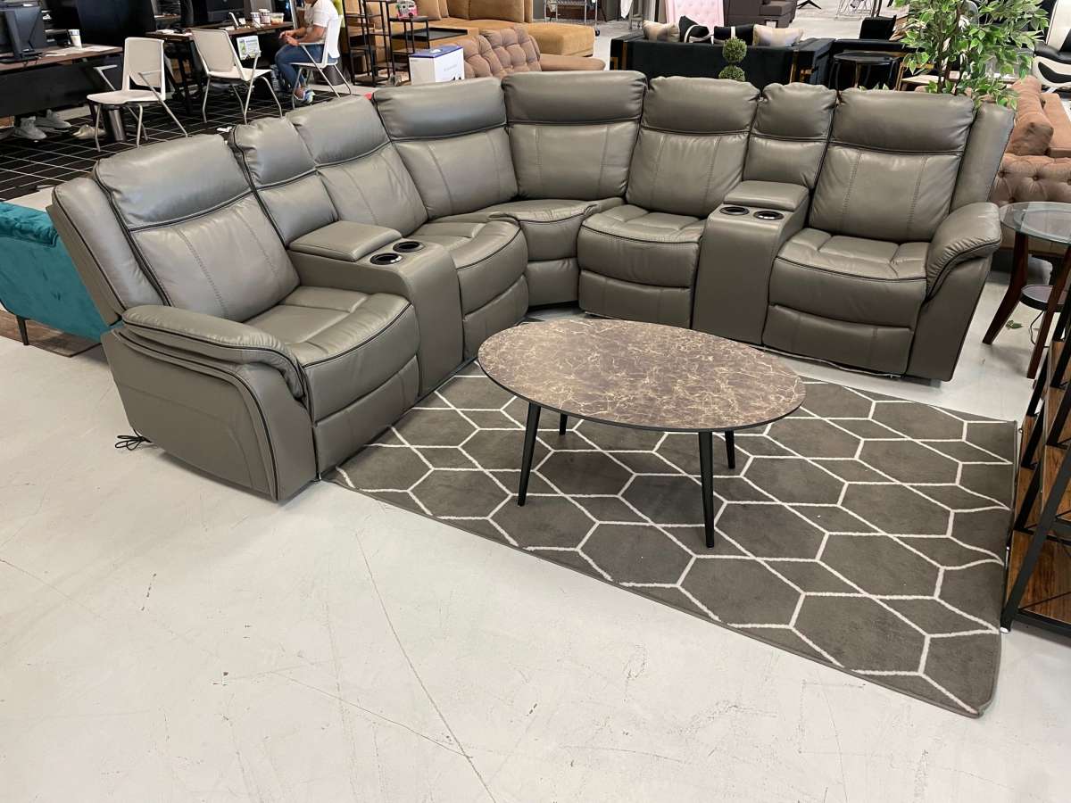 SPECIAL PRICES ONLY ON THIS MONTH Gray leather sectional pow