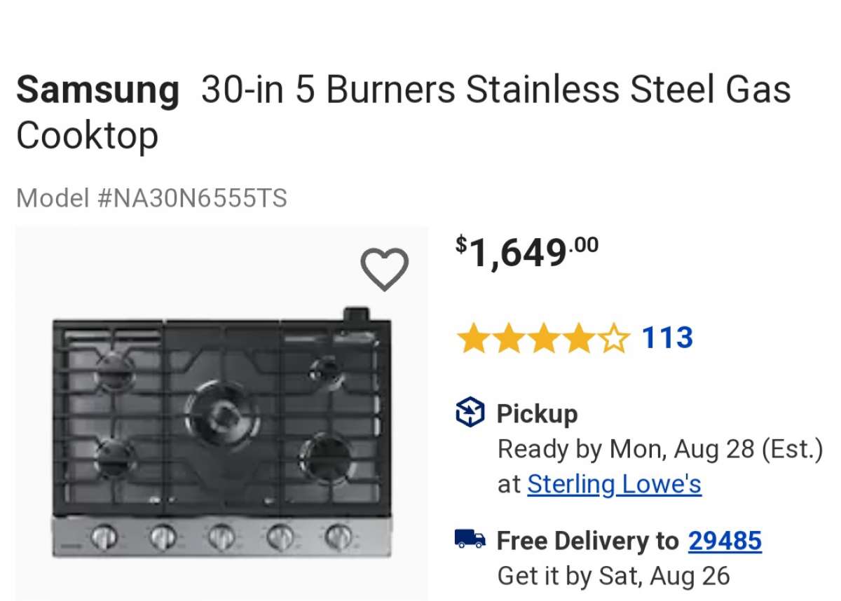 Cooktop 30inch Samsung wifi