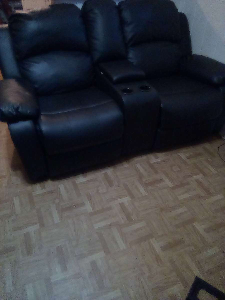 3 piece black leather recliner sofa set
