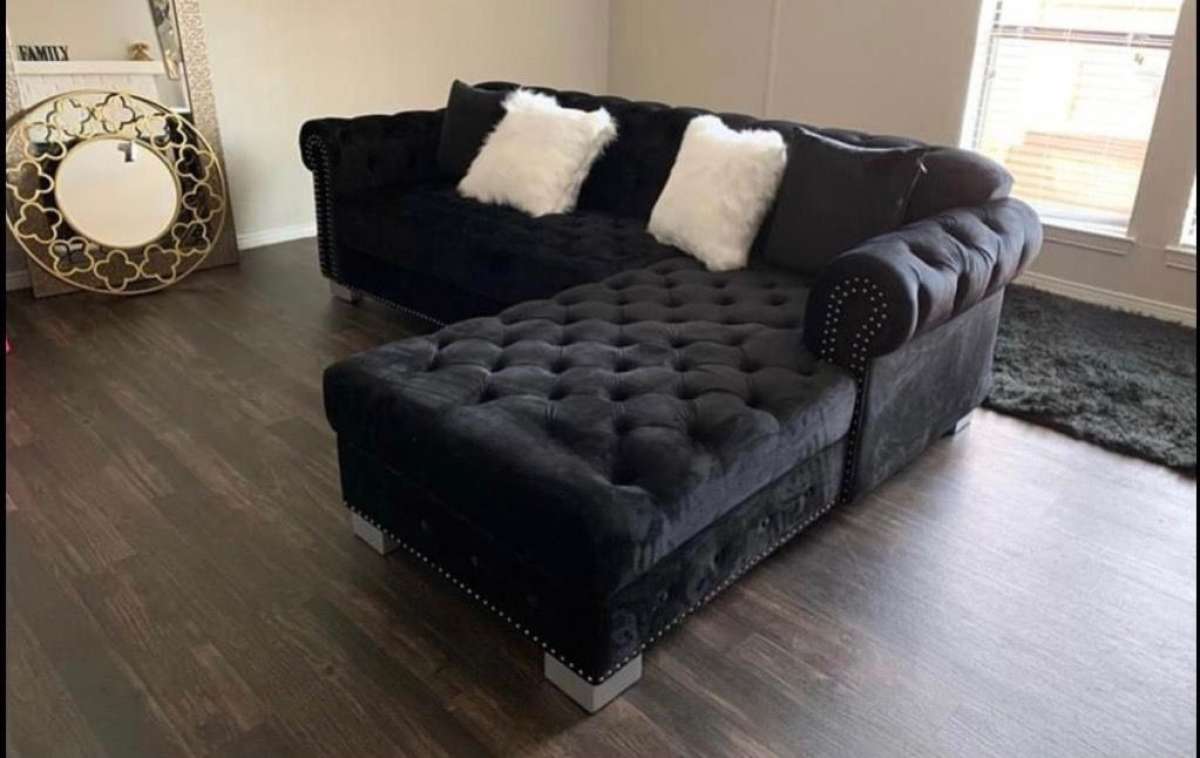 Royal Velvet Black Raf Chaise Sectional SameNext Day Deliver