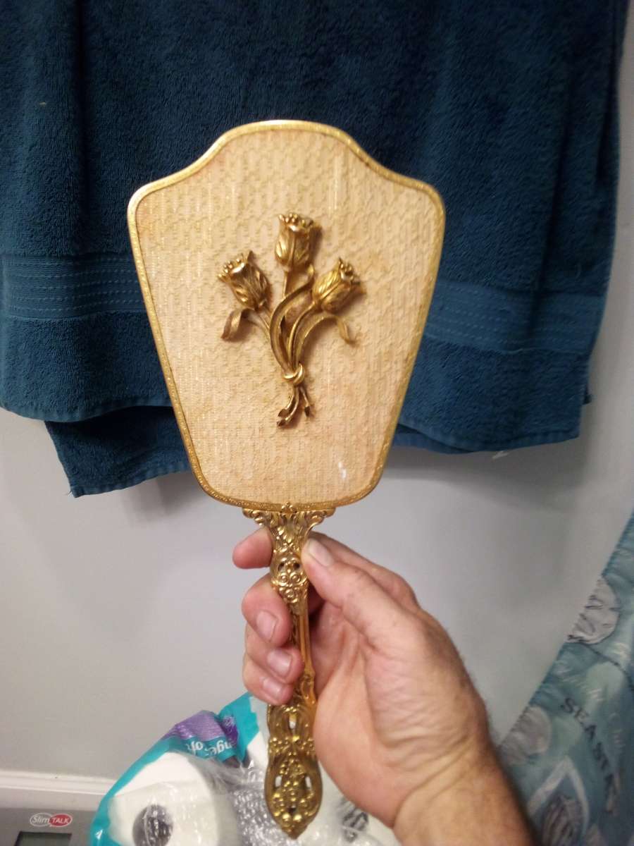 vintage hand held antique mirror