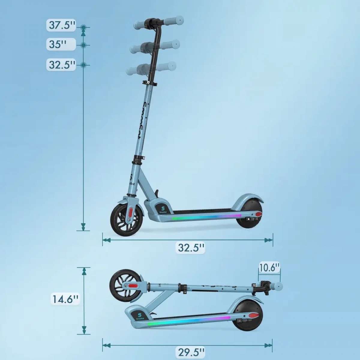 Foldable Electric Scooter for Kids 3 Speeds and Adjustable H