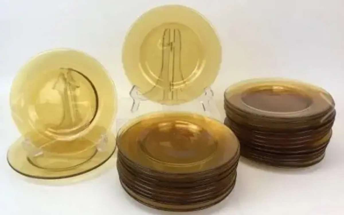 mid century amber plates price for all