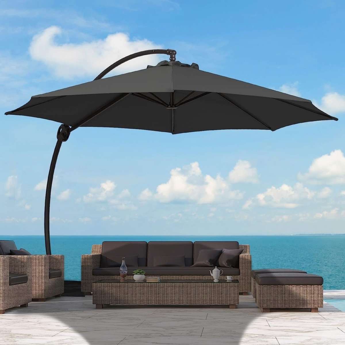 10FT Curvy Cantilever Patio Umbrella Large Outdoor Umbrellas